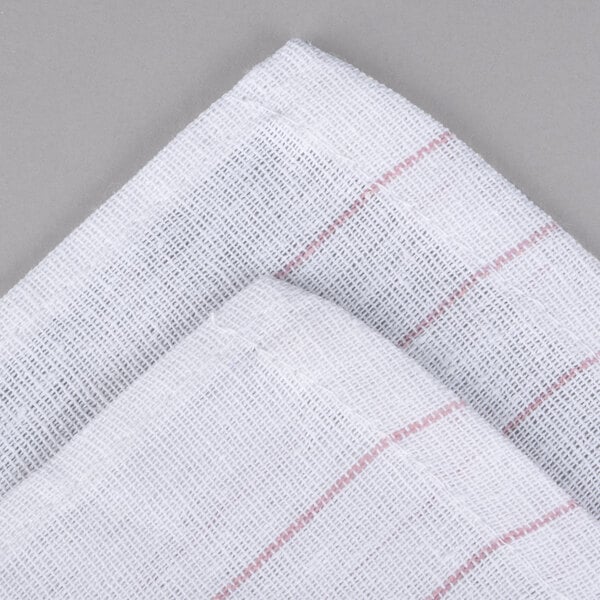 16" x 29" Red Pinstripe Cotton Glass Polishing Towel - 12/Pack
