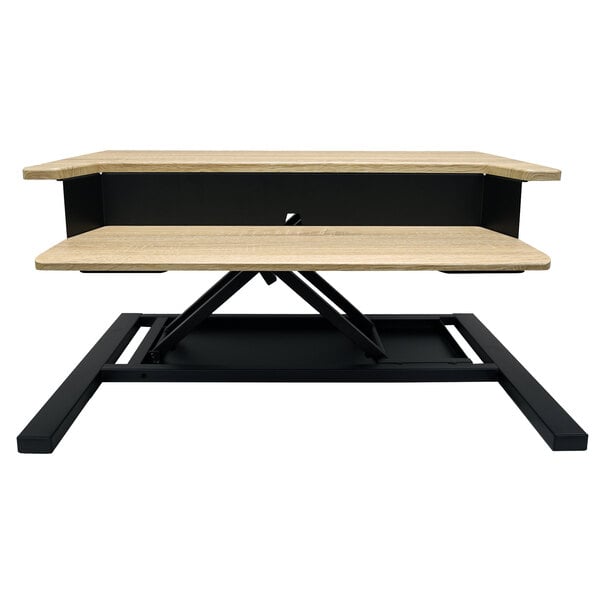 32" x 23 1/2" White Oak Adjustable Two-Tier Stand Up Desktop Desk