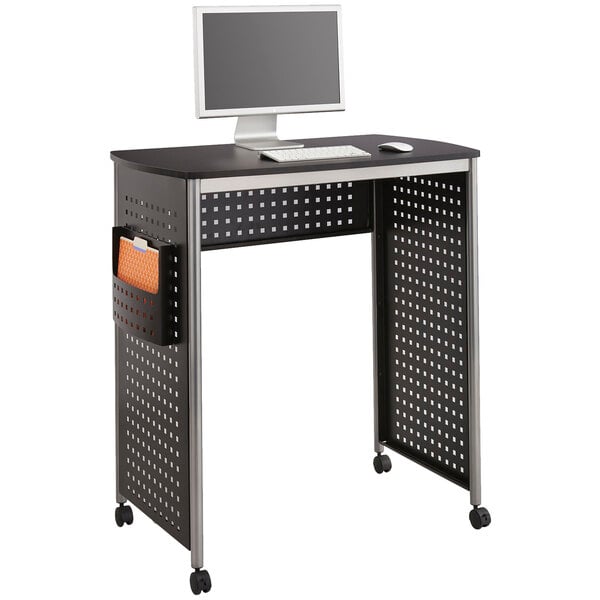 Stand-Up Black / Silver Mobile Computer Desk - 39 1/2" x 23" x 42"