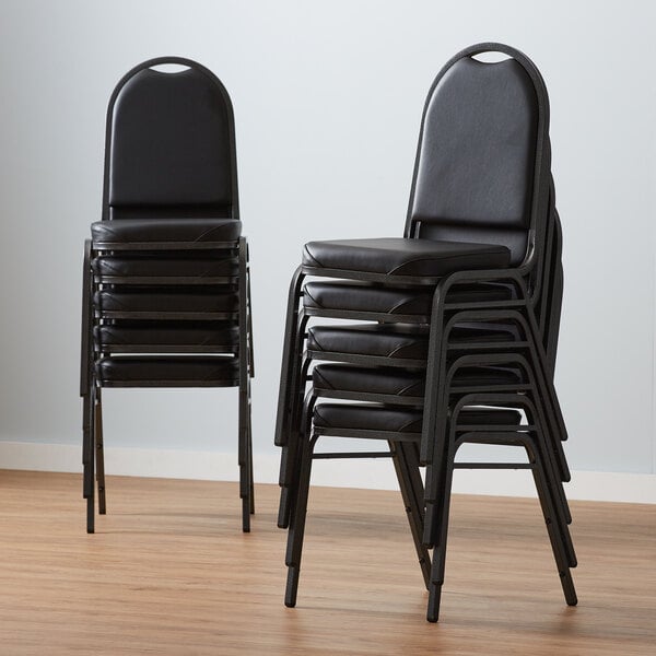 Black Stackable Banquet Chair with 2" Padded Seat and Silver Vein Frame