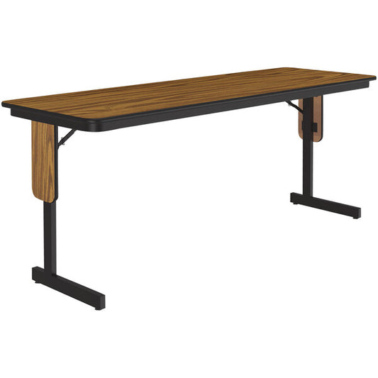 24" x 96" Medium Oak Thermal-Fused Laminate Top Folding Seminar Table with Panel Legs