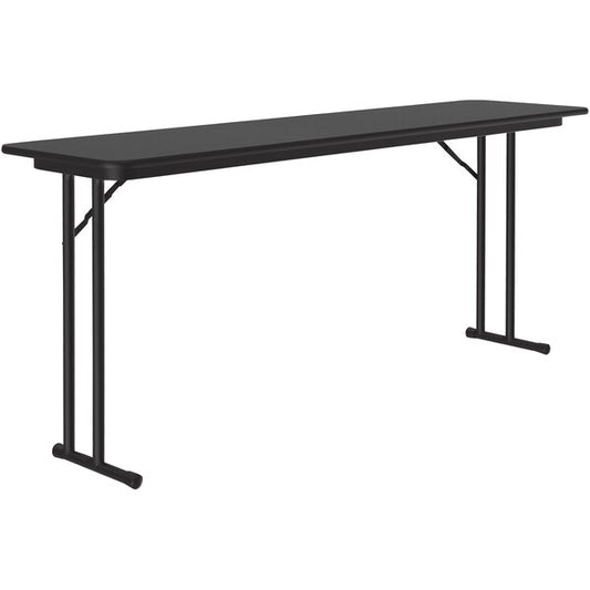 18" x 96" Black Granite Thermal-Fused Laminate Top Folding Seminar Table with Off-Set Legs
