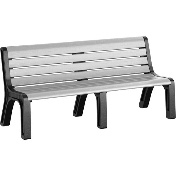 72" x 26" x 33" Gray Plastic Malibu-Style Bench with Black Legs