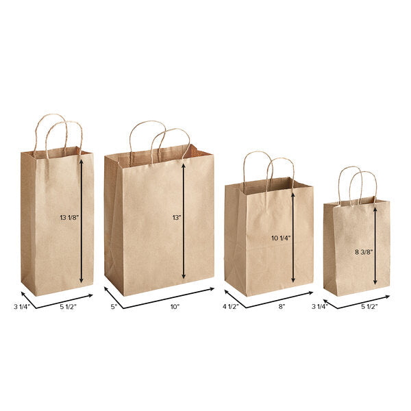 10" x 5" x 13" Natural Kraft Paper Shopping Bag with Handles