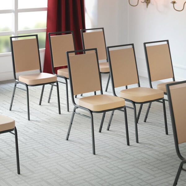 Square Back Banquet Chair with Tan Vinyl and Black Frame