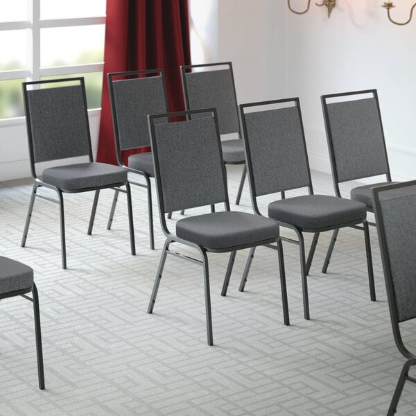 Square Back Banquet Chair with Gray Fabric and Black Frame