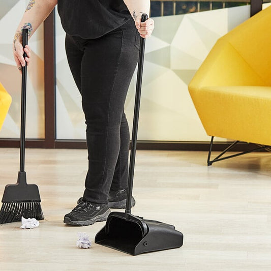 12" Open-Lid Lobby Dust Pan with Broom