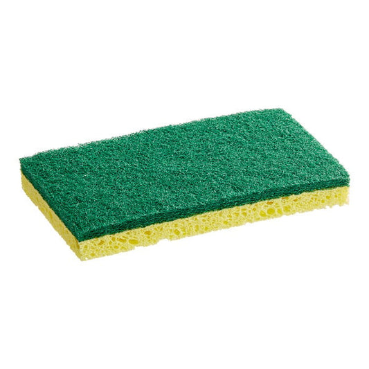 6" x 3 1/2" x 3/4" Yellow Cellulose Sponge / Green Heavy-Duty Scouring Pad Combo - 6/Pack