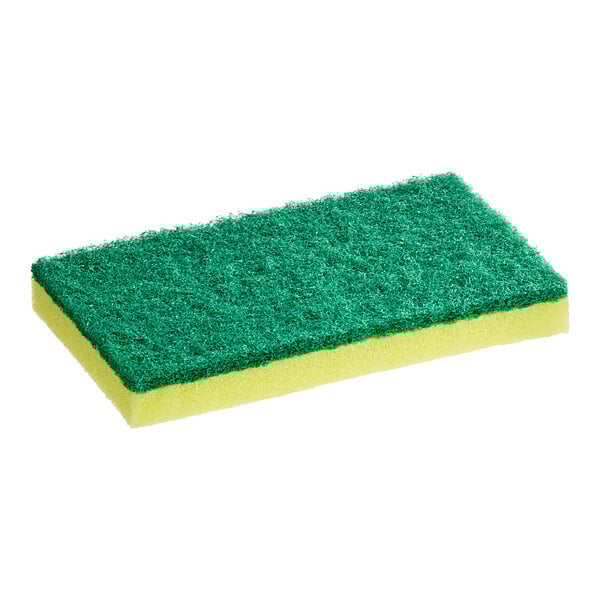 6" x 3 1/2" x 3/4" Yellow Sponge / Green Medium-Duty Scouring Pad Combo - 6/Pack