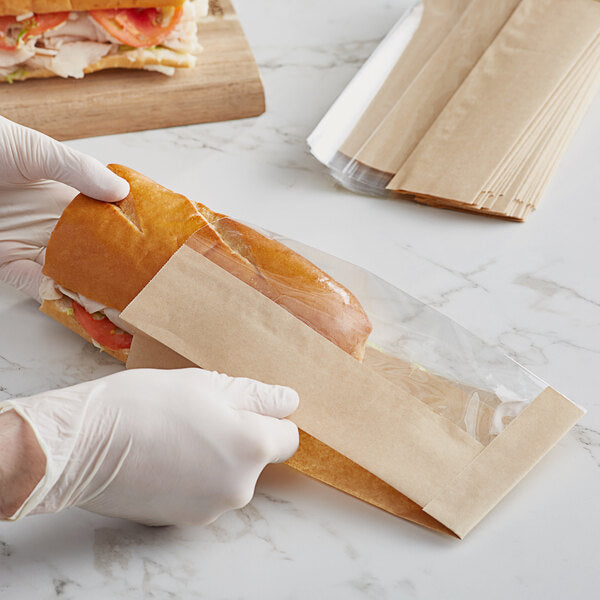 4 1/2" x 2 1/4" x 8 1/2" Kraft Window Sandwich / Bakery Bag