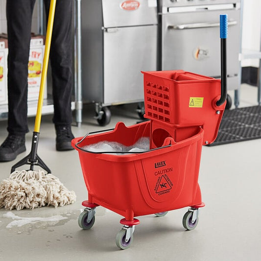 35 Qt. Red Mop Bucket & Side Press Wringer Combo
