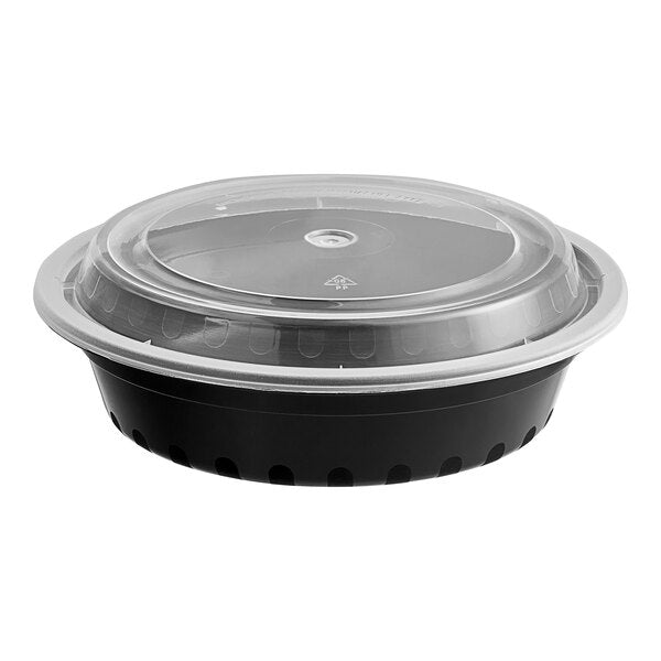 Black Round Microwavable Heavy Weight Container with Lid 7 1/4"