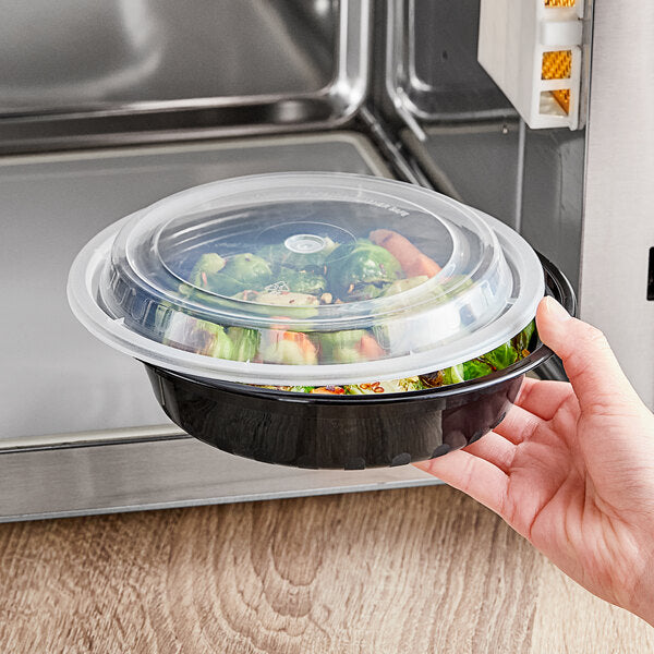 Black Round Microwavable Heavy Weight Container with Lid 7 1/4"