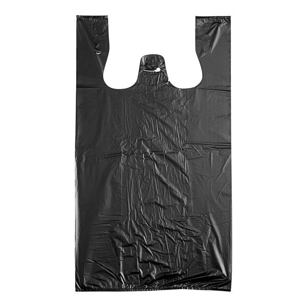 1/6 Size .67 Mil Black Embossed Medium-Duty Plastic T-Shirt Bag