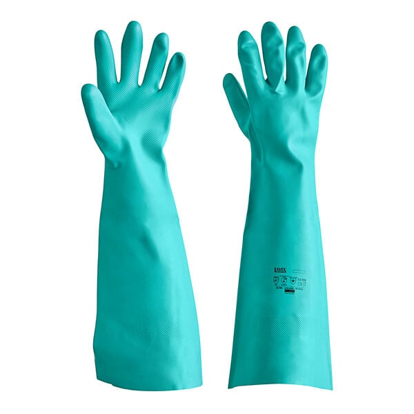 18" Green 22 Mil Unlined Nitrile Gloves - 12/Pack