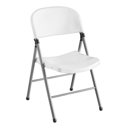 White Contoured Injection Molded Folding Chair with Gray Frame