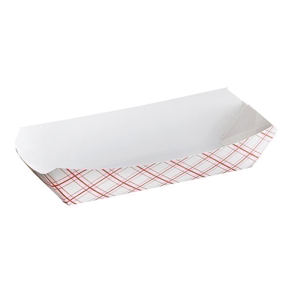 7" x 3 1/4" x 1 1/2" Red Plaid Paper Hot Dog Tray