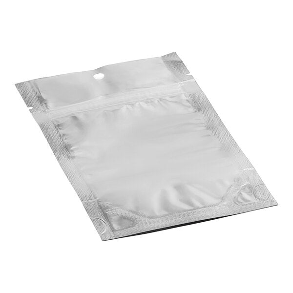 4" x 6" 3 Mil Silver Metallized / Clear Plastic Zip Top Stand-Up Pouch with Hanging Hole