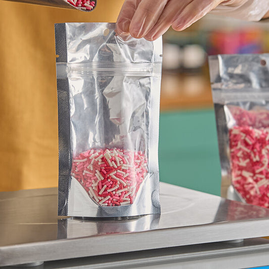 4" x 6" 3 Mil Silver Metallized / Clear Plastic Zip Top Stand-Up Pouch with Hanging Hole