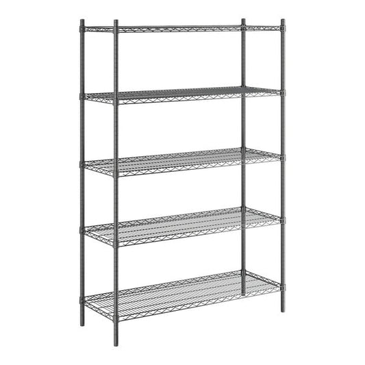 18" x 48" NSF Black Epoxy 5-Shelf Kit with 72" Posts