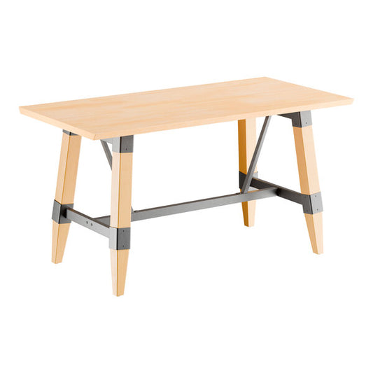 30" x 60" Solid Wood Live Edge Dining Height Trestle Table with Legs and Antique White Wash Finish