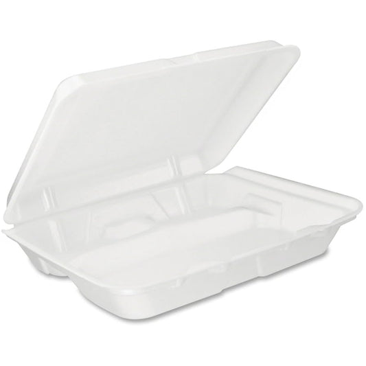 Perforated White Foam Square Take Out Container with Hinged Lid 9" x 9" x 3"