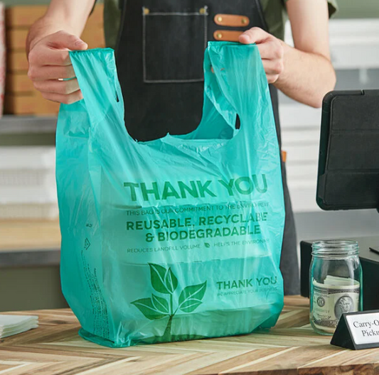 Biodegradable Standard-Duty Plastic T-Shirt Bag - 1/6 Size