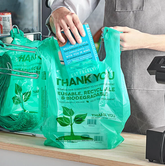 Biodegradable Standard-Duty Plastic T-Shirt Bag - 1/6 Size