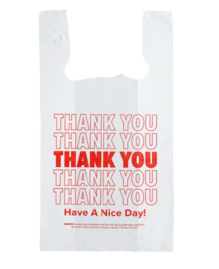 White "Thank You" Standard-Duty Plastic T-Shirt Bag - 1/6 Size
