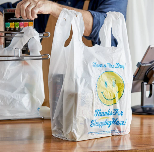1/6 Size .71 Mil White Happy Face Heavy-Duty Plastic T-Shirt Bag