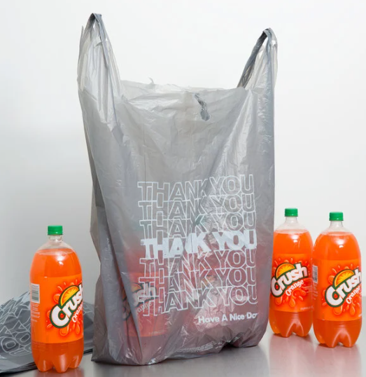 18" x 8" x 32" Extra Large Gray Medium-Duty T-Shirt "Thank You" Bag