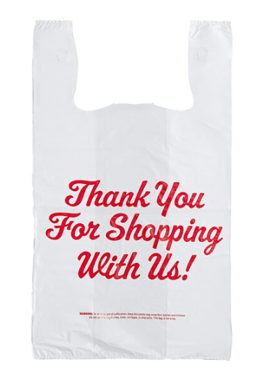 1/5 Size .67 Mil White "Thank You" Medium-Duty Plastic T-Shirt Bag