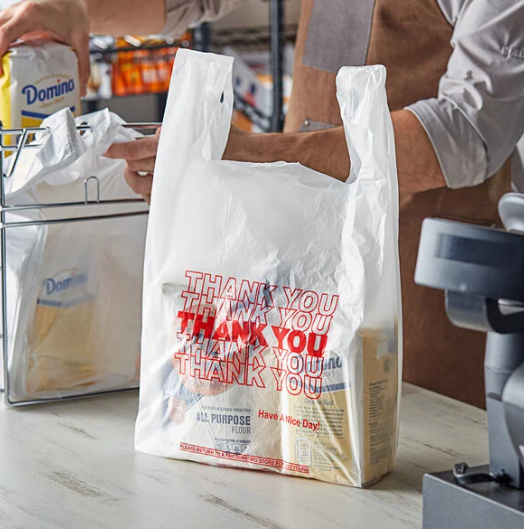 1/6 Size .59 Mil White "Thank You" Medium-Duty Plastic T-Shirt Bag