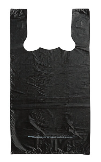 1/6 Size .67 Mil Black Embossed Medium-Duty Plastic T-Shirt Bag