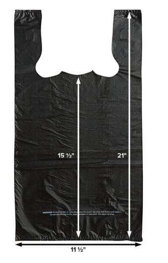1/6 Size .67 Mil Black Embossed Medium-Duty Plastic T-Shirt Bag