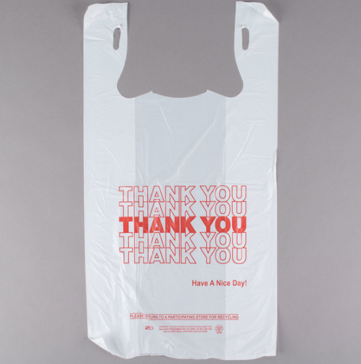 1/6 Size .59 Mil White "Thank You" Medium-Duty Plastic T-Shirt Bag