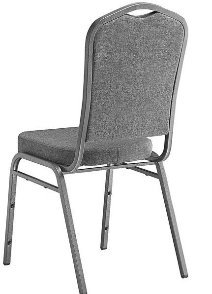Gray Fabric Crown Back Stackable Banquet Chair with Silver Vein Frame