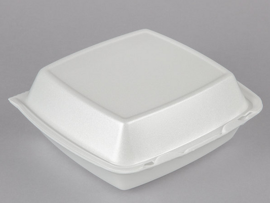 8" x 8" x 3" White Foam Square Take Out Container with Perforated Hinged Lid