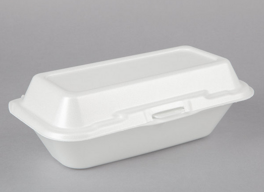 10" x 5 1/4" x 3" White Foam Hoagie Take Out Container with Perforated Hinged Lid