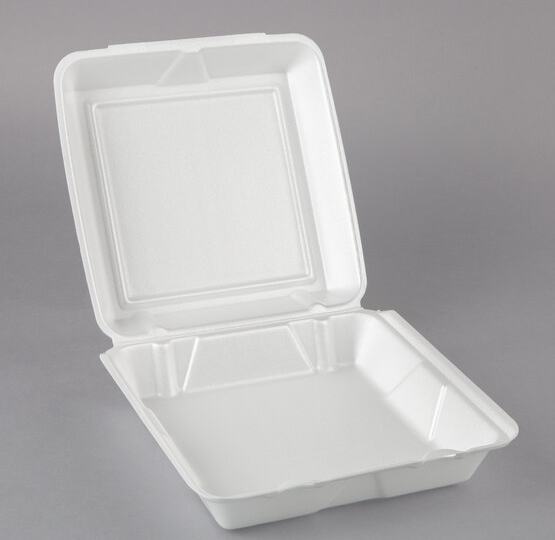 9 1/2" x 9" x 3" White Foam Hinged Lid Container