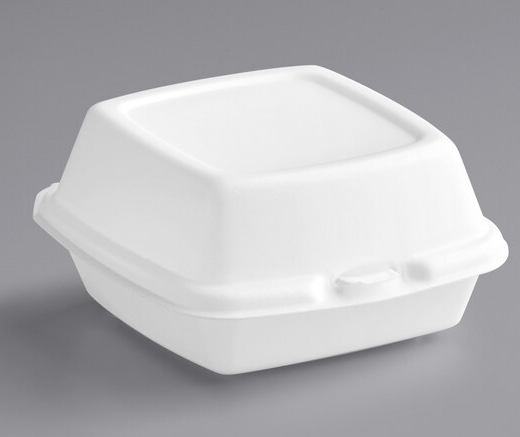 White Foam Hinged Lid Container 6" x 6" x 3"