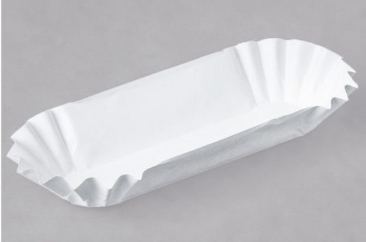 6" White Paper Fluted Hot Dog Tray