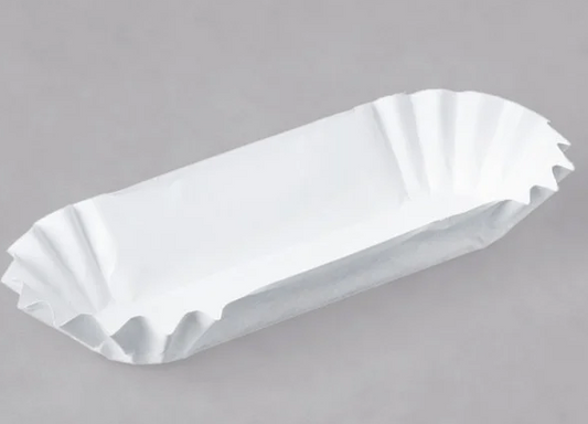 6" White Paper Fluted Hot Dog Tray