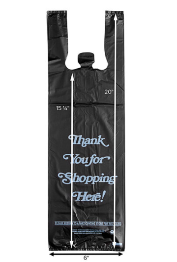 6" x 4" x 20" .98 Mil Black Thank You Extra Heavy-Duty Liquor Bag
