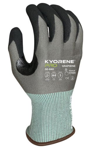 Level A4 Graphene Gloves with Black HCT Microfoam Nitrile Palm Coating and Blue Cuff
