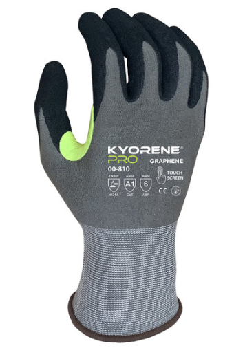 Level A1 Graphene Gloves with Black HCT Microfoam Nitrile Palm Coating and Hi-Vis Thumb Crotch
