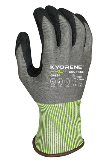 Level A3 Graphene Gloves with Black HCT Microfoam Nitrile Palm Coating and Yellow Cuff
