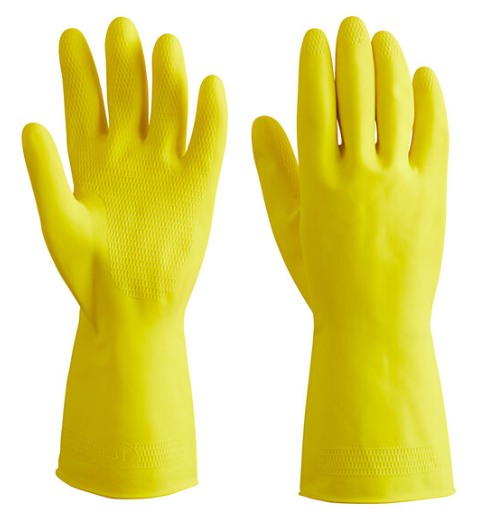 13" Yellow 15 Mil Latex Rubber Gloves with Flock Lining -12/Pack