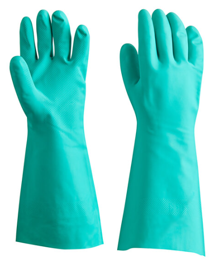 13" Green 15 Mil Nitrile Gloves with Flock Lining