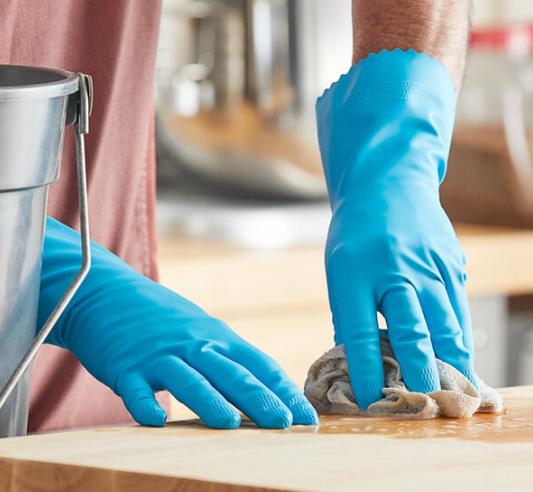 12" Blue 18 Mil Latex Rubber Gloves with Flock Lining - 12/Pack